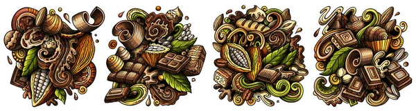 Csokis Rajzfilmfigurák Színes Részletes Kompozíciók Sok Csokoládé Tárgyak Szimbólumok — Stock Fotó