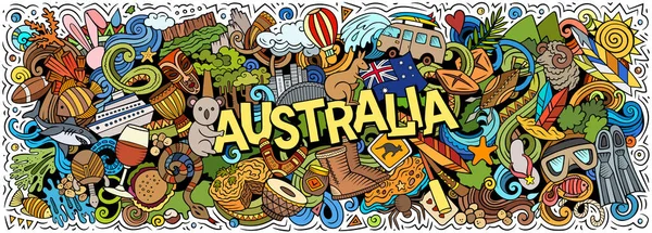 Illustration Avec Des Gribouillis Thème Australie Conception Bannière Vibrante Accrocheuse — Photo