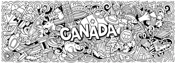 Canada Tegneserie Doodle Illustration Sjovt Canadisk Banner Design Kreativ Baggrund - Stock-foto