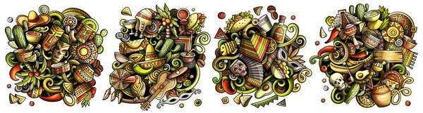 América Latina Dibujos Animados Doodle Designs Set Coloridas Composiciones Detalladas — Foto de Stock