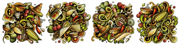 Mexican Food Cartoon Doodle Designs Set Colorful Detailed Compositions Lot — Stock Photo, Image