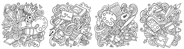 Art Cartoon Doodle Designs Set Sketchy Detailed Compositions Lot Artist — Stock Photo, Image