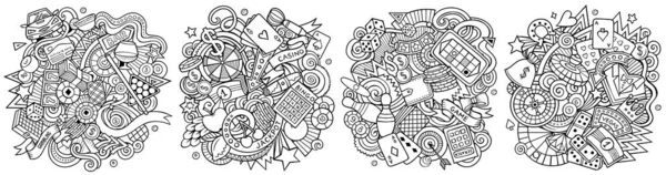 Casino Desenhos Animados Doodle Set Composições Detalhadas Arte Linha Com — Fotografia de Stock
