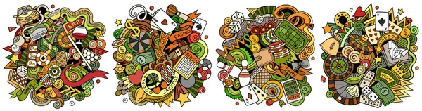 Casino Desenhos Animados Doodle Set Composições Detalhadas Coloridas Com Muitos — Fotografia de Stock