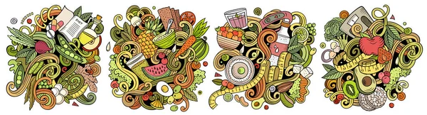Alimento Dieta Dibujos Animados Doodle Diseños Conjunto Coloridas Composiciones Detalladas — Foto de Stock