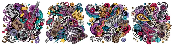 Disco Música Desenhos Animados Doodle Set Composições Detalhadas Coloridas Com — Fotografia de Stock