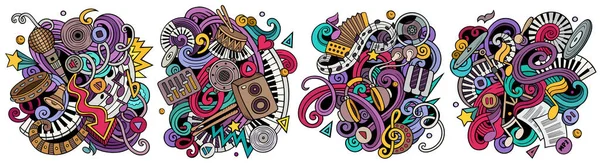 Música Desenhos Animados Doodle Set Composições Detalhadas Coloridas Com Muitos — Fotografia de Stock