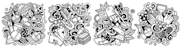 Desenhos Desenhos Animados Ciência Conjunto Doodle Composições Detalhadas Esboçadas Com — Fotografia de Stock