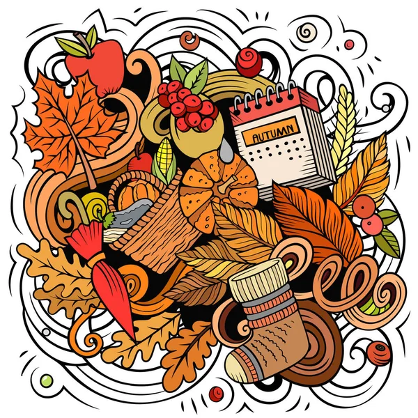 Autumn Cartoon Doodles Illustration Podzimní Design Prvky Sezóny Objekty Pozadí — Stock fotografie