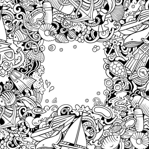 Tauchen Cartoon Doodles Illustration Tauchrahmenkonstruktion Wassersport Elemente Und Objekte Hintergrund — Stockfoto