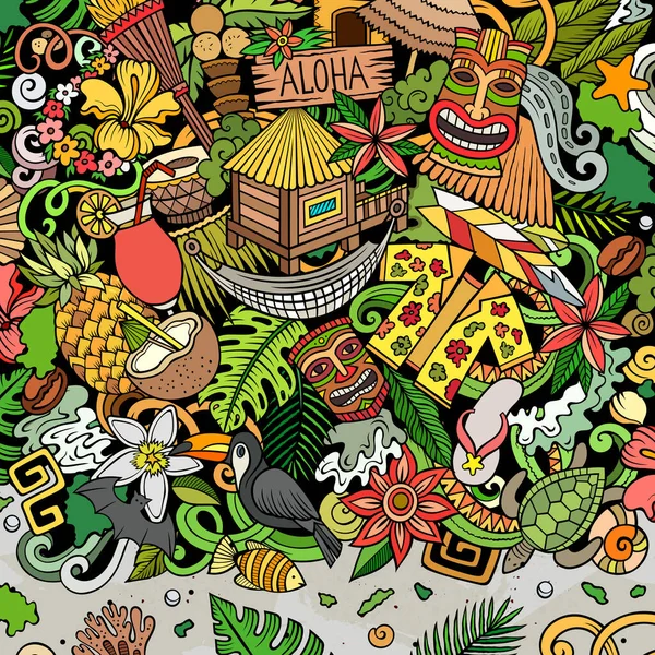 Hawaii Cartoon Doodles Rahmen Hawaisches Grenzdesign Tropische Elemente Und Objekte — Stockfoto