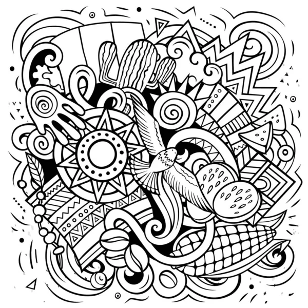 Peru Cartoon Vector Doodle Illustration Sketchy Detailed Composition Lot Peruvian — Stock Vector