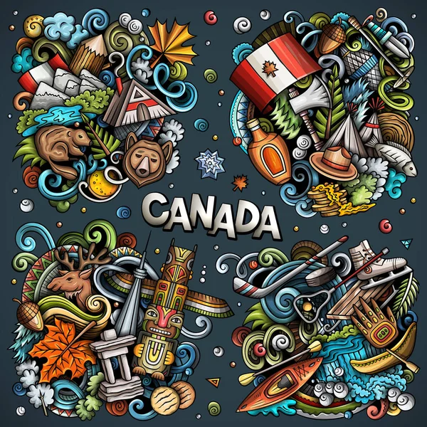 Kanada Cartoon Doodle Designs Set Bunte Detailkompositionen Mit Vielen Kanadischen — Stockfoto