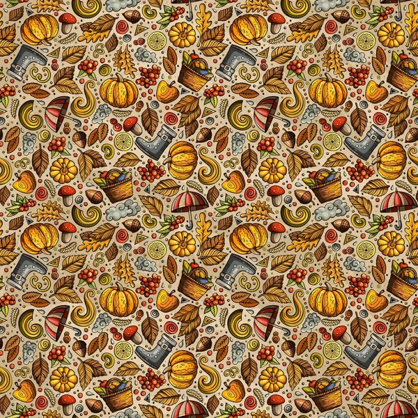Cartoon Cute Autumn Seamless Pattern Colorful Detailed Lots Objects Background — Stock Photo, Image