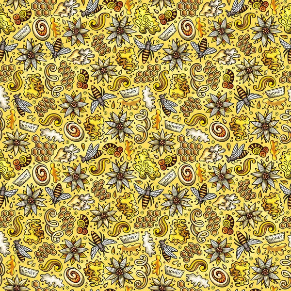 Cartoon Süße Honey Nahtlose Muster Bunt Detailliert Mit Vielen Objekten — Stockfoto
