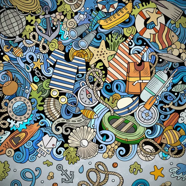 Marine Handgezeichnete Doodles Rahmen Ein Sommer Elemente Und Objekte Cartoon — Stockfoto