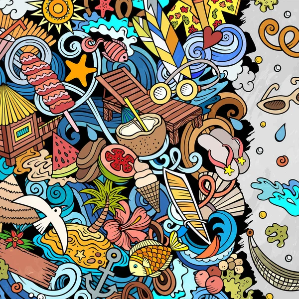 Verano Playa Caricatura Garabatos Marco Diseño Frontera Verano Elementos Temporada —  Fotos de Stock