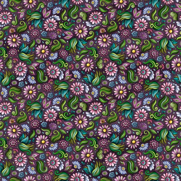 Kreskówka Ładny Wiosenne Kwiaty Bezszwowy Wzór Kolorowe Szczegóły Dużą Ilością — Zdjęcie stockowe