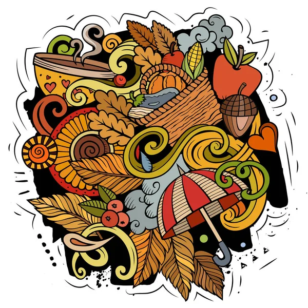秋の漫画の落書きイラスト 秋のデザイン 季節要素とオブジェクトの背景 明るい色面白い画像 — ストック写真