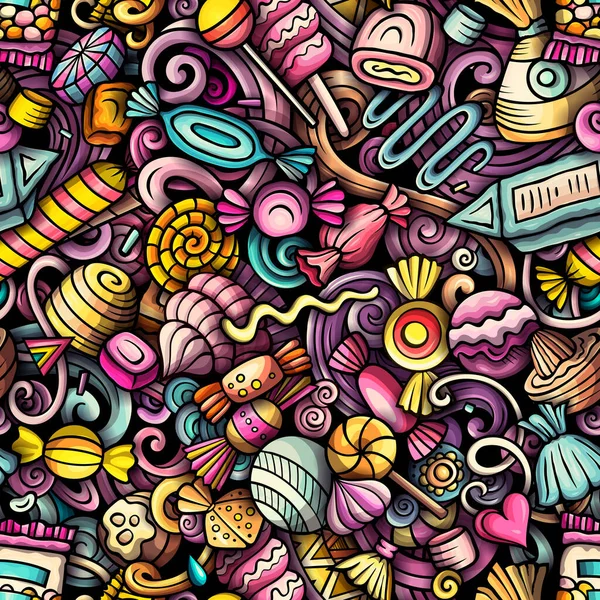 Cartoon Doodles Bonbons Nahtlose Muster Hintergrund Mit Süßwarensymbolen Und Gegenständen — Stockfoto