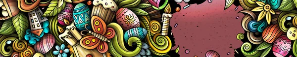 Мультфильм Милый Красочные Каракули Счастливая Пасха Горизонтальный Дизайн Баннера — стоковое фото