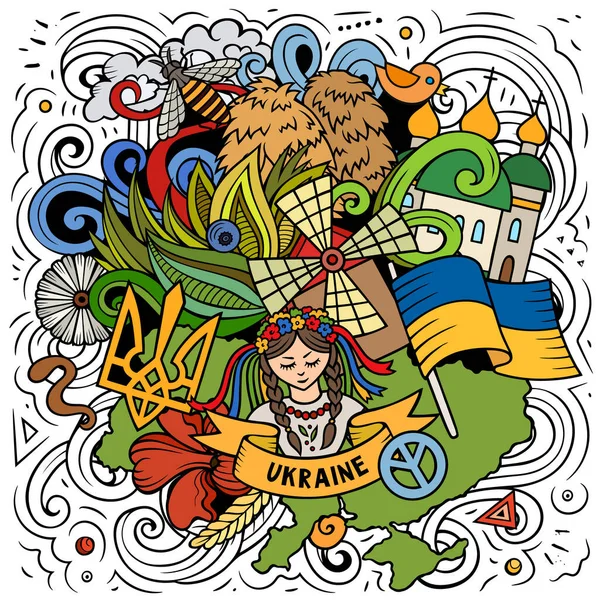Ucraina Cartoon Doodle Illustrazione Design Ucraino Divertente Sfondo Creativo Con — Foto Stock