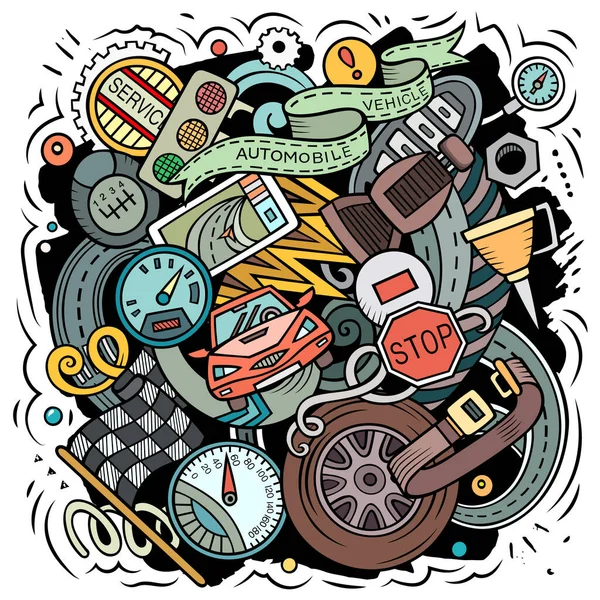 Auto Service Cartoon Illustration Bunte Detailkomposition Mit Vielen Automobilen Objekten — Stockfoto
