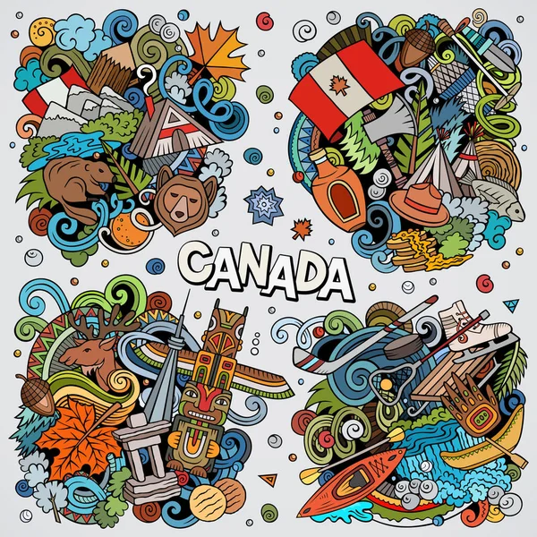 Kanada Cartoon Doodle Designs Set Bunte Detailkompositionen Mit Vielen Kanadischen — Stockfoto