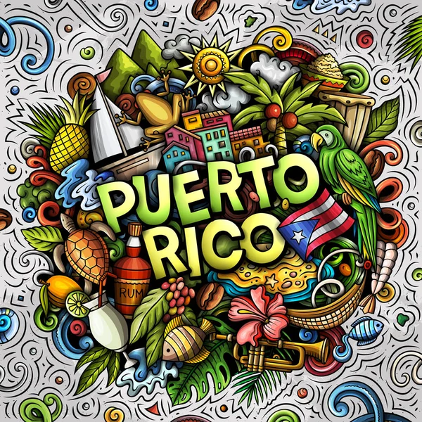 Ilustracja Bazgrołów Puerto Rico Zabawny Portorykański Projekt Twórcze Tło Elementami — Zdjęcie stockowe