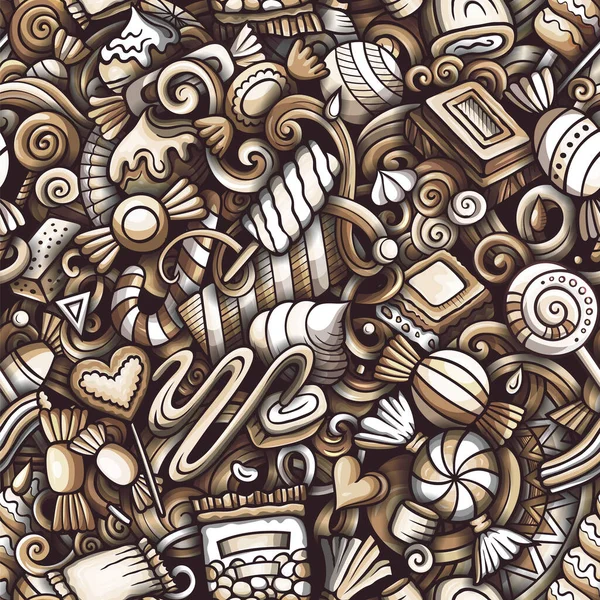 Cartoon Doodles Bonbons Nahtlose Muster Hintergrund Mit Süßwarensymbolen Und Gegenständen — Stockfoto