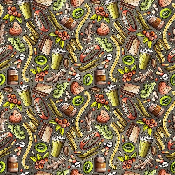 Cartoon Cute Doodles Diet Food Seamless Pattern Colorful Detailed Lots — Stock Photo, Image