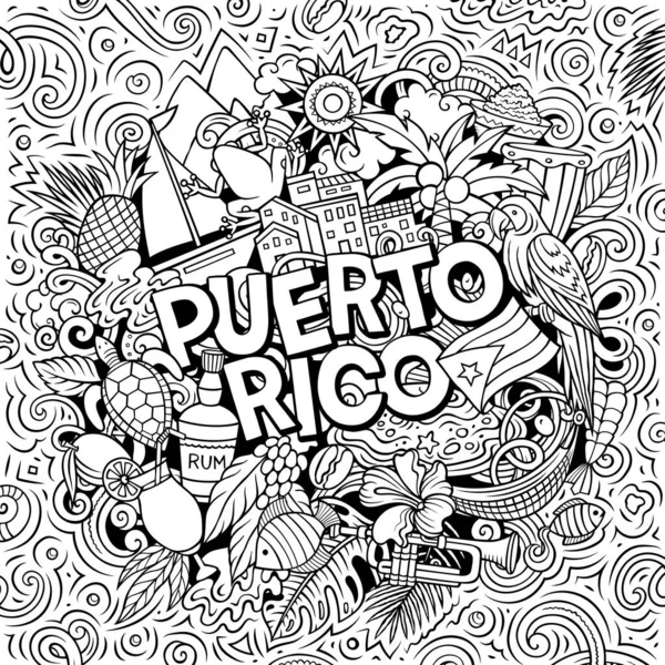 Zeichentrickkritzelillustration Aus Puerto Rico Lustiges Puerto Ricanisches Design Kreativer Hintergrund — Stockfoto