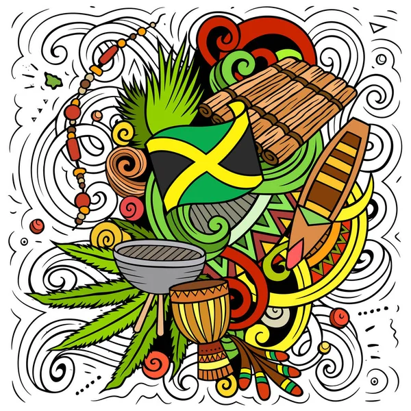 Jamajska Ilustracja Bazgrołów Kreskówki Zabawny Kubański Design Twórcze Tło Elementami — Zdjęcie stockowe