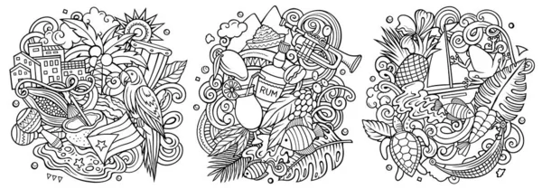 Porto Rico Desenhos Animados Doodle Set Arte Linha Composições Detalhadas — Fotografia de Stock
