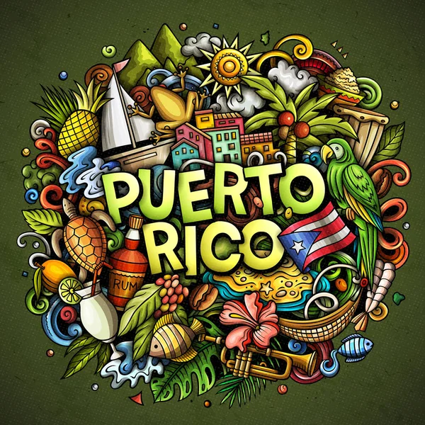 Puerto Rico Tecknad Klotter Illustration Rolig Puertoricansk Design Kreativ Bakgrund — Stockfoto
