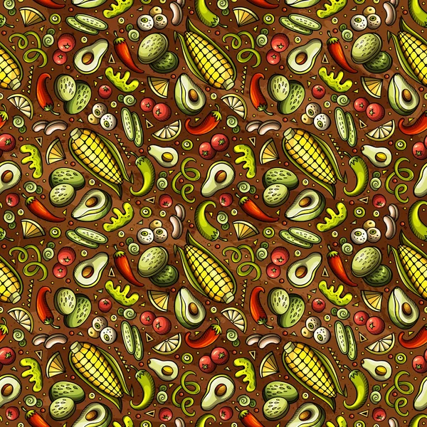 Mexican Food Doodles Seamless Pattern Ethnic Cuisine Background Cartoon Ethnicity — Stock Photo, Image