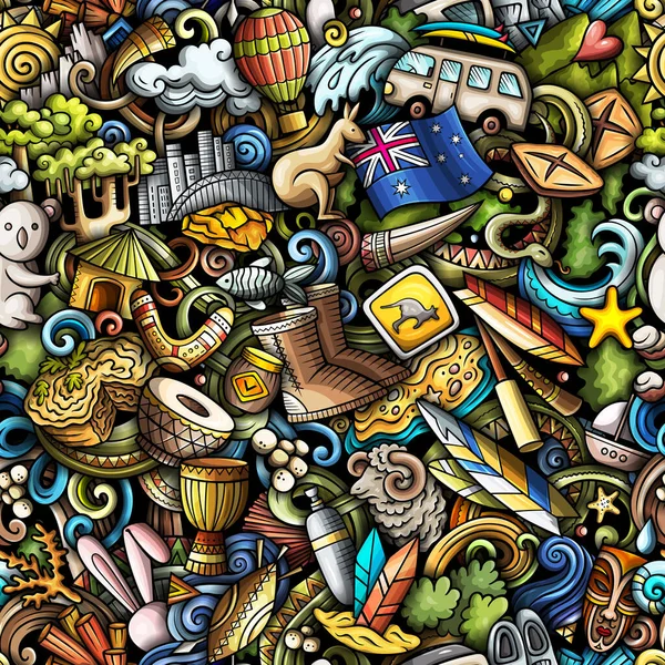 Cartoon Doodles Australien Nahtlose Muster Hintergrund Mit Symbolen Und Gegenständen — Stockfoto
