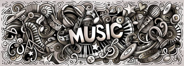 Musica Disegnato Mano Cartone Animato Scarabocchi Illustrazione Oggetti Musicali Divertenti — Foto Stock