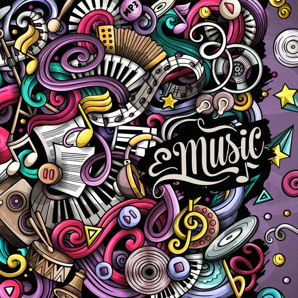 Muziekraster Krabbelt Illustratie Muzikaal Frame Ontwerp Geluidselementen Objecten Cartoon Achtergrond — Stockfoto