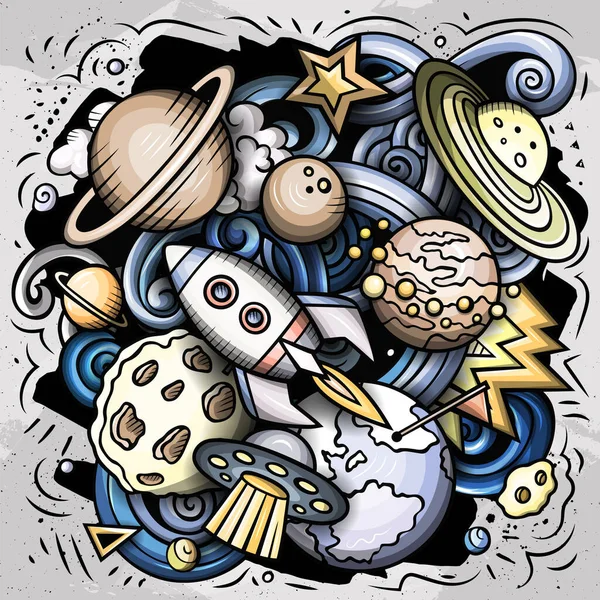 Cartoon Raster Scarabocchi Disegnati Mano Sul Tema Outer Space Illustrazione — Foto Stock