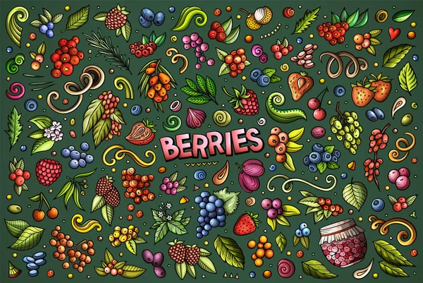 Dibujos Animados Raster Doodle Conjunto Cuenta Con Una Variedad Frutas — Foto de Stock