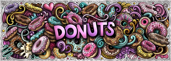 Cartoon Raster Donuts Doodle Ilustração Apresenta Uma Variedade Objetos Comida — Fotografia de Stock