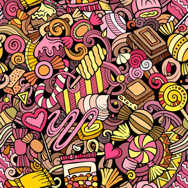 Cartoon Čmárá Sladkosti Bezproblémový Vzor Backdrop Symboly Cukrovinek Předměty Barevné — Stock fotografie
