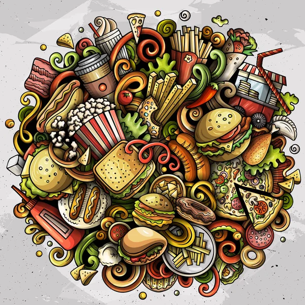 Illustration Gribouillis Dessins Animés Fastfood Fast Food Objets Drôles Des — Photo