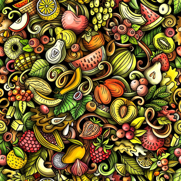 Dibujos Animados Garabatos Raster Sobre Tema Frutas Frescas Patrón Sin — Foto de Stock