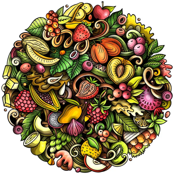 Frische Früchte Cartoon Raster Kritzelt Runde Illustration Natur Nahrungsmittel Elemente — Stockfoto