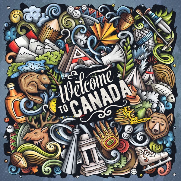 Kanada Cartoon Doodle Illustration Lustiges Kanadisches Design Kreativer Rasterhintergrund Mit — Stockfoto