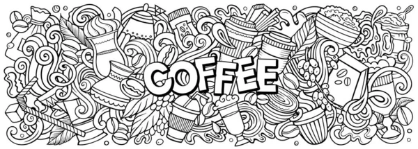 Tecknad Raster Coffee Doodle Illustration Har Mängd Olika Coffeehouse Objekt — Stockfoto