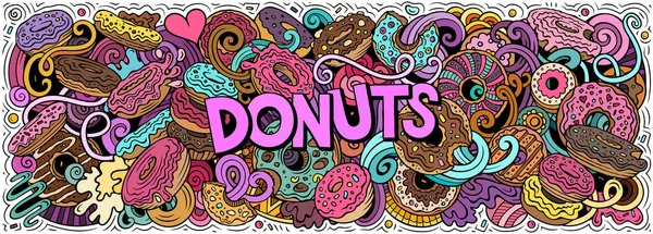 Cartoon Raster Donuts Doodle Ilustracja Oferuje Wiele Słodkich Przedmiotów Symboli — Zdjęcie stockowe