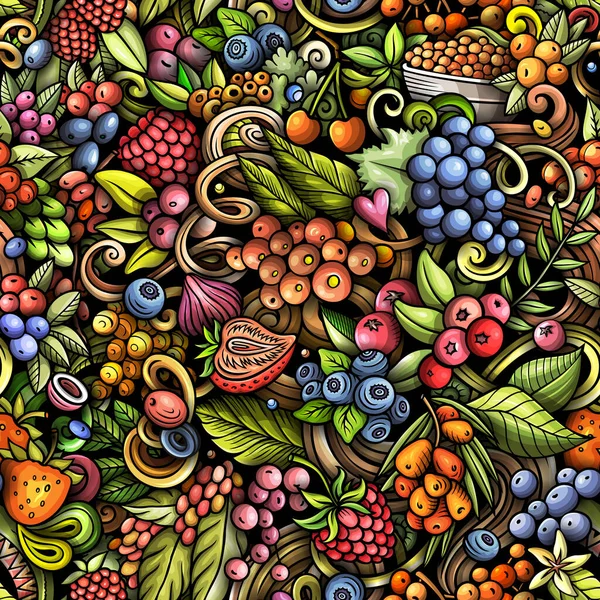 Cartoon Raster Doodles Subject Berry Fruits Seamless Pattern Features Variety — Stock Photo, Image